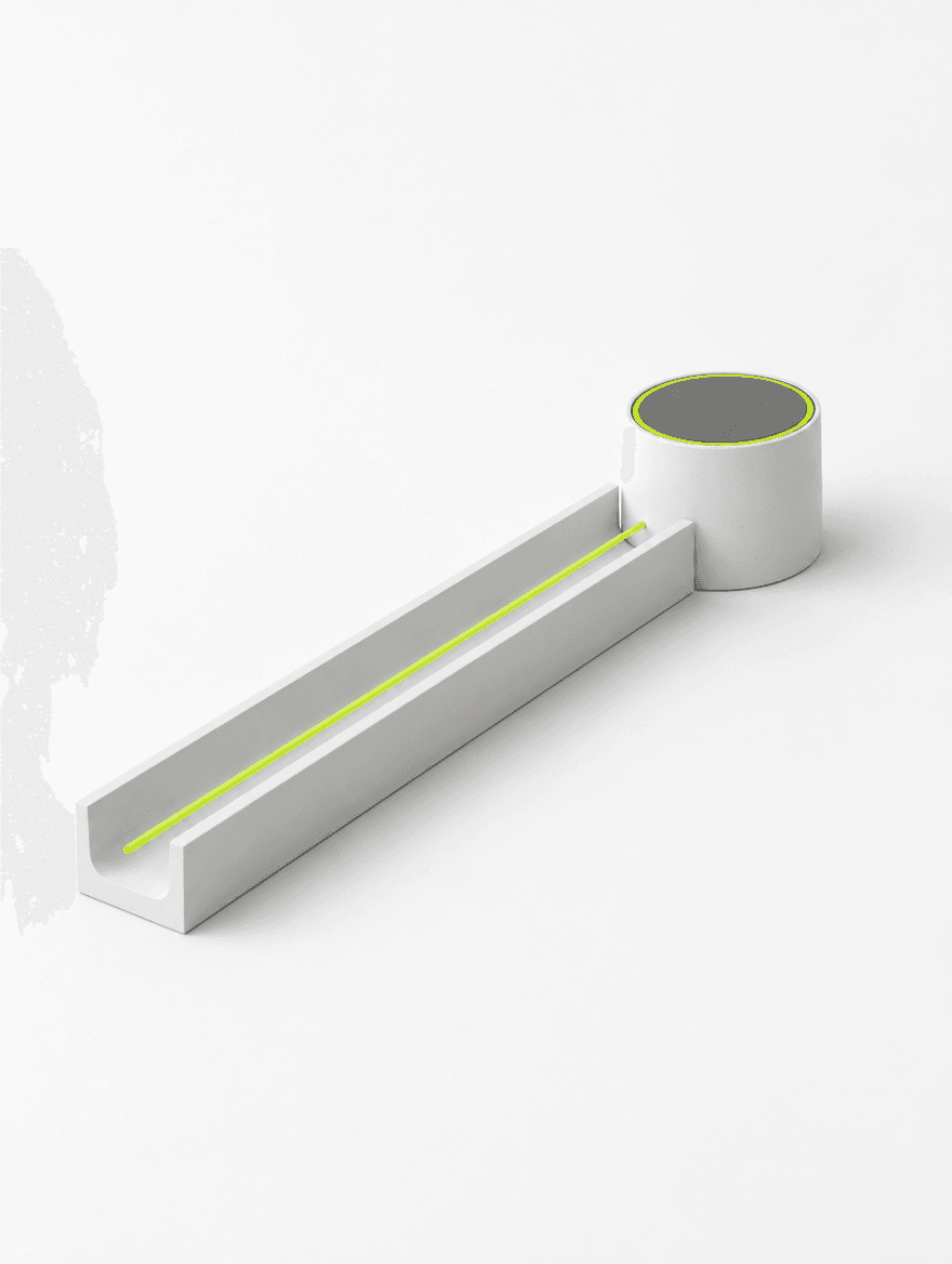 A lime line reaching a white cylindrical node with an unlit ring and nowhere to go