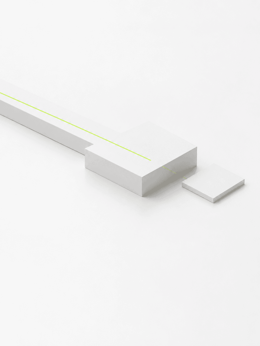A lime line crossing a finished plinth and stopping just short of the next tile